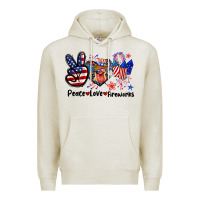 Oatmeal Heather Peace love fireworks 4th of july Premium Hoodie - CowGirlArtShop