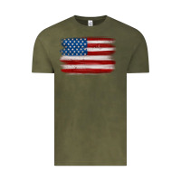Vintage Olive american flag distressed background Vintage Tee - MaliasSmallBusiness