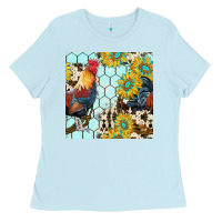 Baby Blue western rooster seamless pattern Ladies Tee - BundleAndBundleShop
