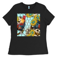 Western Rooster Seamless Pattern Ladies Tee | Teevron