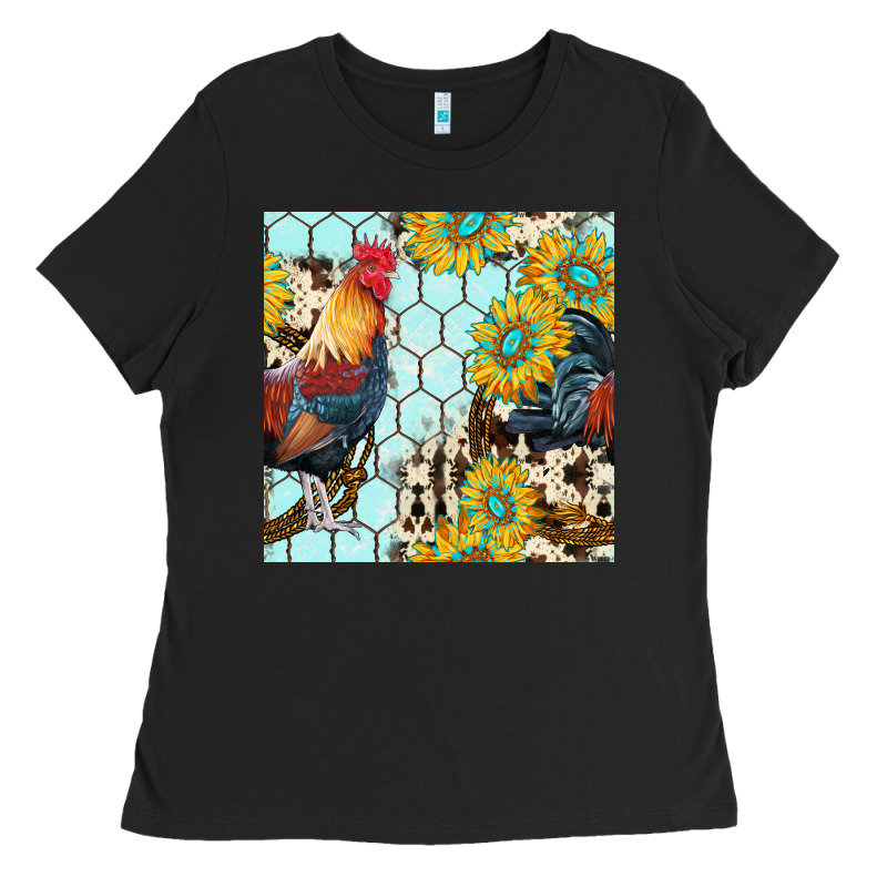 Western Rooster Seamless Pattern Ladies Tee by BundleAndBundleShop | Teevron