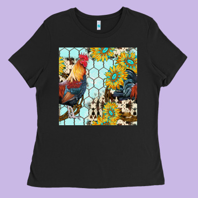 Western Rooster Seamless Pattern Ladies Tee Designed By Bundleandbundleshop