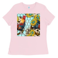 Bubblegum Pink western rooster seamless pattern Ladies Tee - BundleAndBundleShop