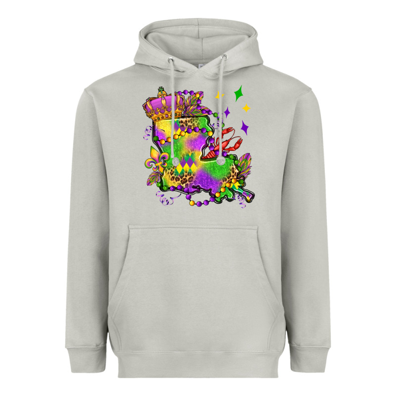 Louisiana Map Mardi Gras Olivia Heavyweight Hoodie by OliviaCreatesArt | Teevron