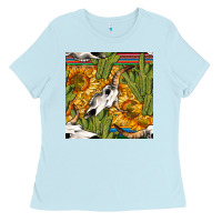 Baby Blue western bull skull seamless pattern Ladies Tee - BundleAndBundleShop