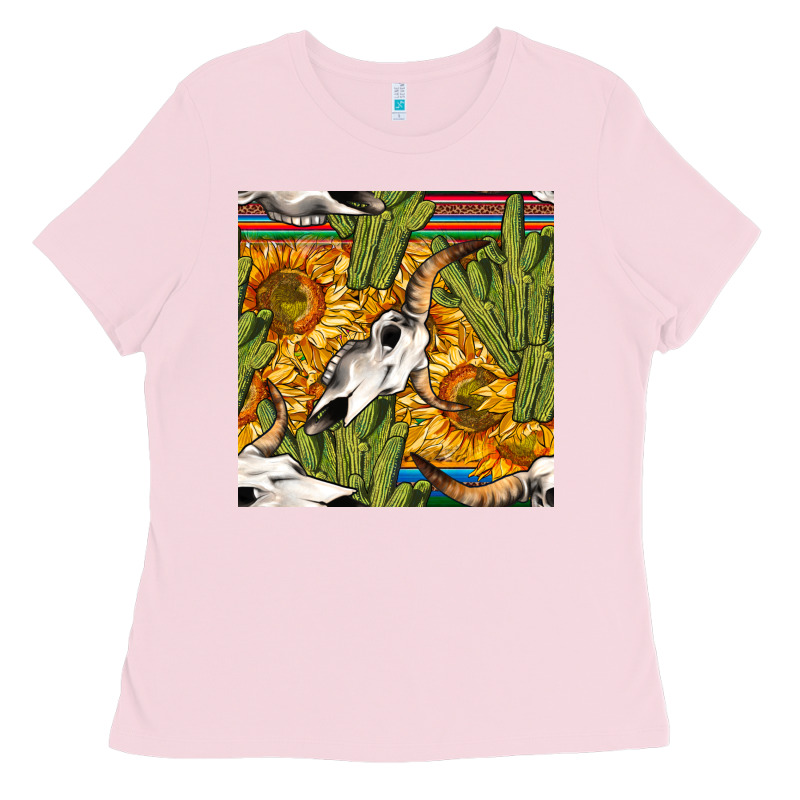 Western Bull Skull Seamless Pattern Ladies Tee by BundleAndBundleShop | Teevron