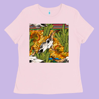 Western Bull Skull Seamless Pattern Ladies Tee Designed By Bundleandbundleshop