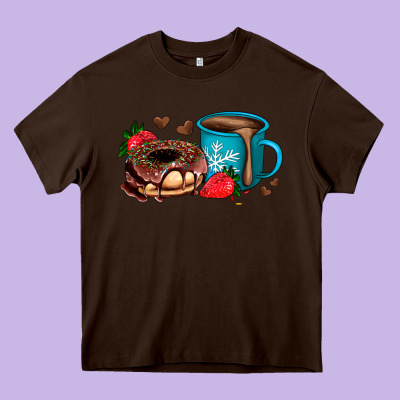 Donut Coffee Strawberry Heavy Core Tee Designed By Adodesignshop