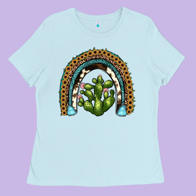 Cactus Rainbow Ladies Tee Designed By Jahusdesignshop