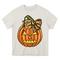 Cream Leopard Ribbon Halloween Pumkin Heavy Core Tee - JahusDesignShop