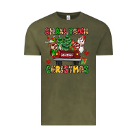 Vintage Olive Christmas Santa and reindeer truck Vintage Tee - MaliasSmallBusiness