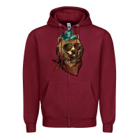 Burgundy Bear cowboy bandana glasses Zipper Hoodie - HowdyJamesFarm