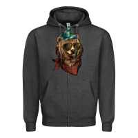 Charcoal Heather Bear cowboy bandana glasses Zipper Hoodie - HowdyJamesFarm