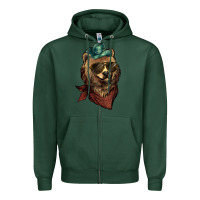 Sports Green Bear cowboy bandana glasses Zipper Hoodie - HowdyJamesFarm