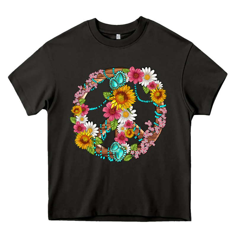 Floral Peace Sign With Gemstone Heavy Core Tee by Artiststas | Teevron