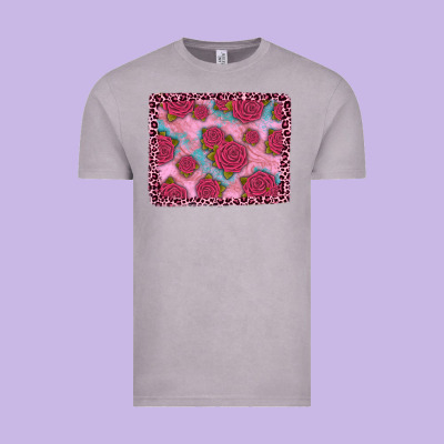 Pink Rose Leopard Background Vintage Tee Designed By Jahusdesignshop