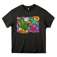 Asphalt cactus peace sign flowers and tie dye Heavy Core Tee - Artiststas