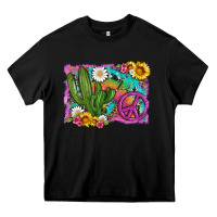 Black cactus peace sign flowers and tie dye Heavy Core Tee - Artiststas