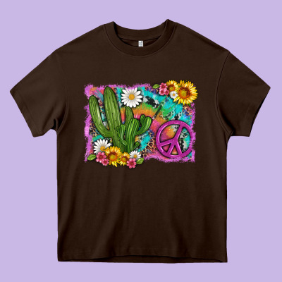 Cactus Peace Sign Flowers And Tie Dye Heavy Core Tee Designed By Artiststas