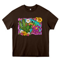 Chocolate Brown cactus peace sign flowers and tie dye Heavy Core Tee - Artiststas