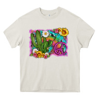 Cream cactus peace sign flowers and tie dye Heavy Core Tee - Artiststas