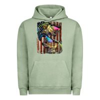Pigment Oil Green American Flag With Bass Fish Urban Hoodie - LillyAllenDesigns
