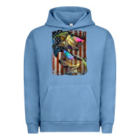 Pigment Pebble Blue American Flag With Bass Fish Urban Hoodie - LillyAllenDesigns