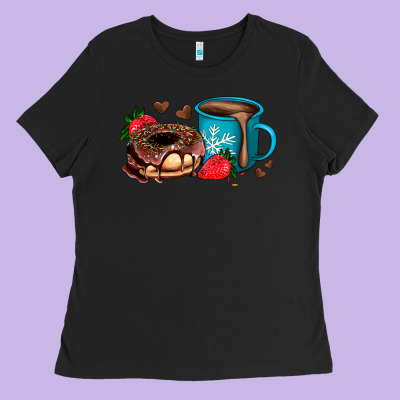 Donut Coffee Strawberry Ladies Tee Designed By Adodesignshop