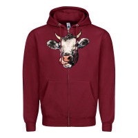 Burgundy Cow Zipper Hoodie - HowdyJamesFarm