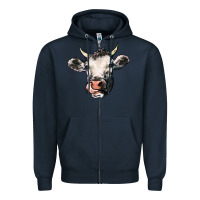 Navy Cow Zipper Hoodie - HowdyJamesFarm