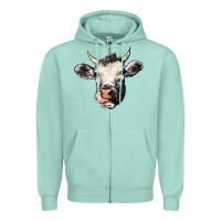 Seafoam Cow Zipper Hoodie - HowdyJamesFarm