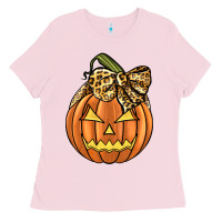 Bubblegum Pink Leopard Ribbon Halloween Pumkin Ladies Tee - JahusDesignShop