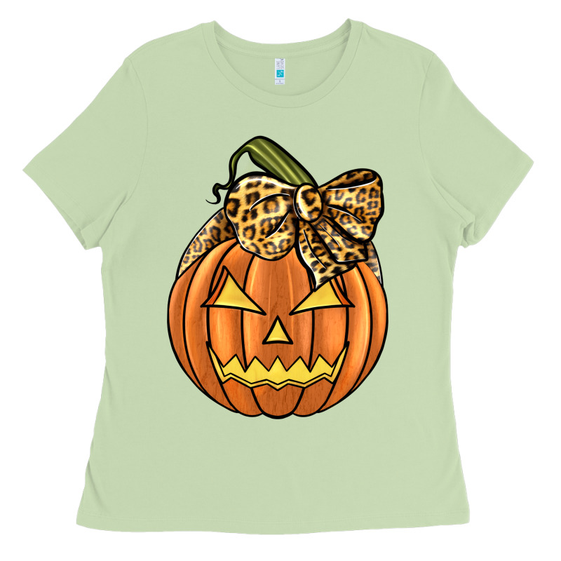 Leopard Ribbon Halloween Pumkin Ladies Tee by JahusDesignShop | Teevron