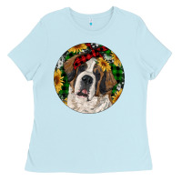 Baby Blue Christmas St. Bernard Ladies Tee - RanaPortraitStore