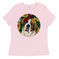 Bubblegum Pink Christmas St. Bernard Ladies Tee - RanaPortraitStore