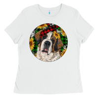 White Christmas St. Bernard Ladies Tee - RanaPortraitStore