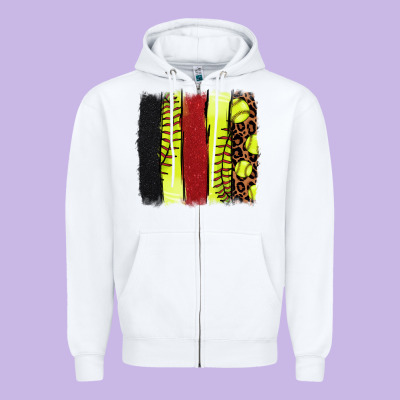 Softball Brushstroke Zipper Hoodie Designed By Howdyjamesfarm