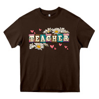 Chocolate Brown daisy teacher Heavy Core Tee - AdoDesignShop