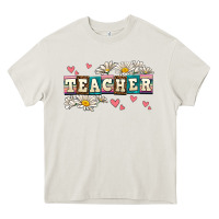Cream daisy teacher Heavy Core Tee - AdoDesignShop