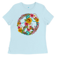 Baby Blue floral peace sign with gemstone Ladies Tee - Artiststas
