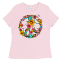 Floral Peace Sign With Gemstone Ladies Tee | Teevron