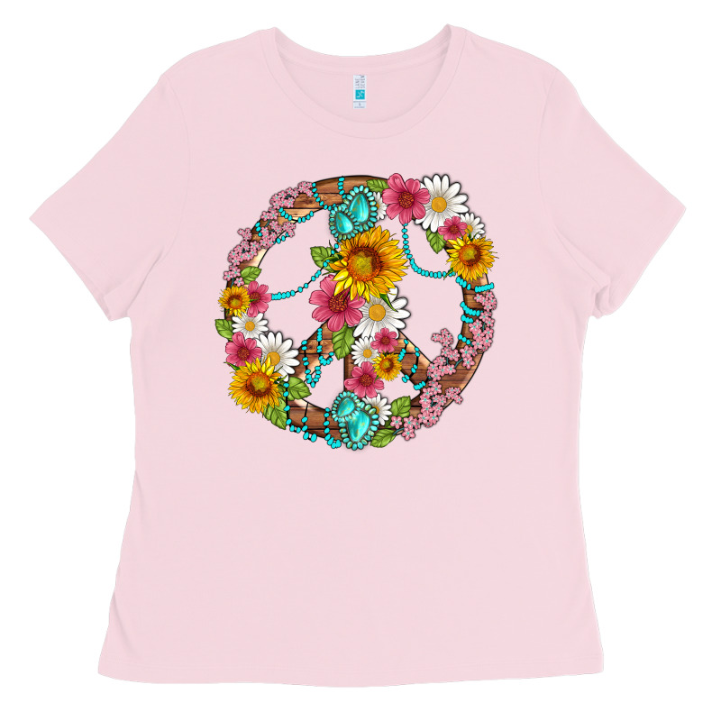 Floral Peace Sign With Gemstone Ladies Tee by Artiststas | Teevron