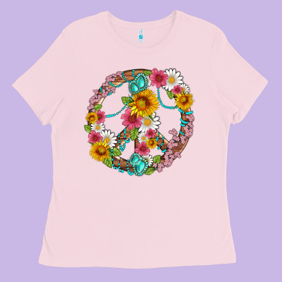 Floral Peace Sign With Gemstone Ladies Tee Designed By Artiststas