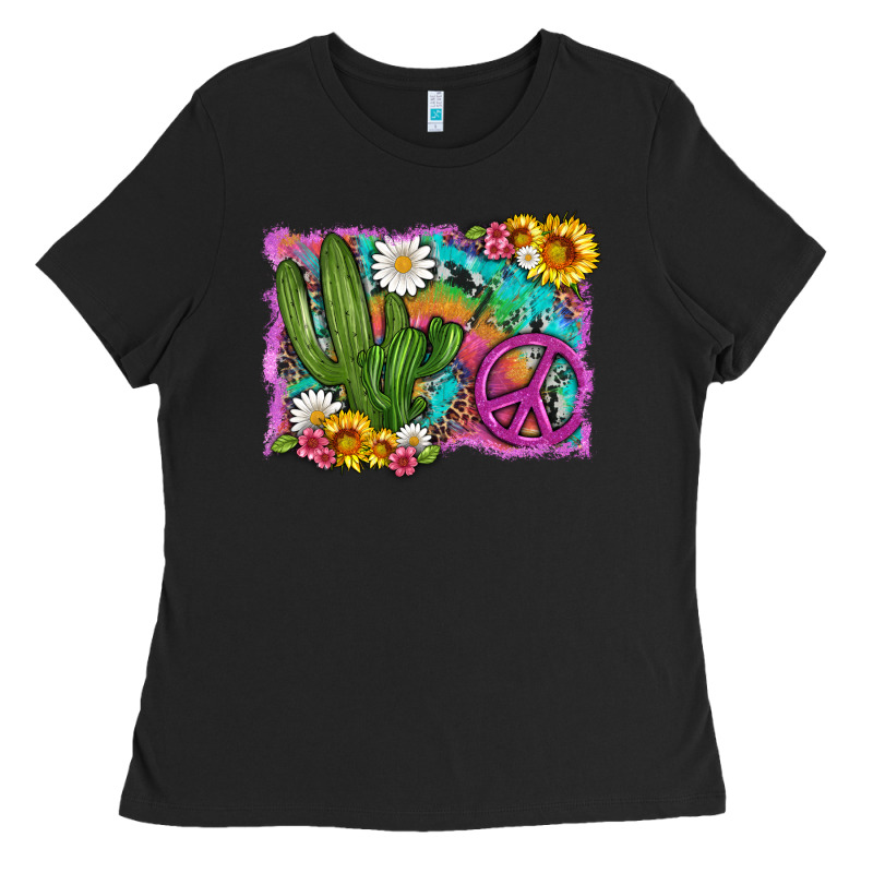 Cactus Peace Sign Flowers And Tie Dye Ladies Tee by Artiststas | Teevron