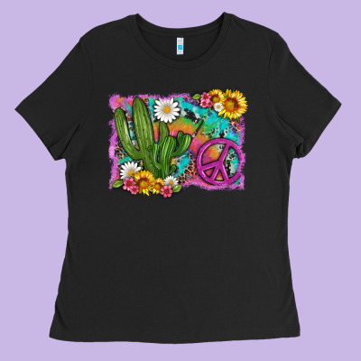 Cactus Peace Sign Flowers And Tie Dye Ladies Tee Designed By Artiststas
