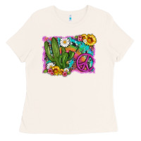 Bone cactus peace sign flowers and tie dye Ladies Tee - Artiststas