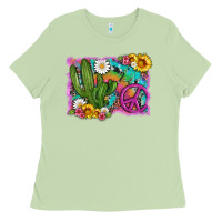 Matcha cactus peace sign flowers and tie dye Ladies Tee - Artiststas