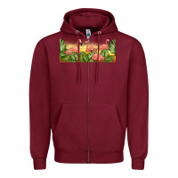 Burgundy flamingos with sunset Zipper Hoodie - TumblerDesignByShophia