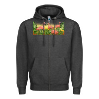 Charcoal Heather flamingos with sunset Zipper Hoodie - TumblerDesignByShophia