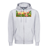 Heather Grey flamingos with sunset Zipper Hoodie - TumblerDesignByShophia